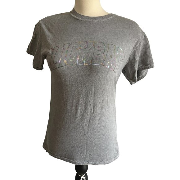 Clickbait Grey Baby TShirt Sz Small Womens Rainbow Metallic Logo - Picture 1 of 6